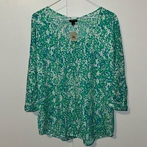 Ann Taylor 3/4 Sleeve Blouse Green & Blue Watercolor Women’s Small S